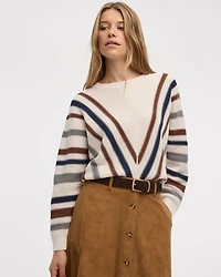 Striped Long-Dolman-Sleeve Crew-Neck Pullover