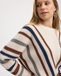 Striped Long-Dolman-Sleeve Crew-Neck Pullover