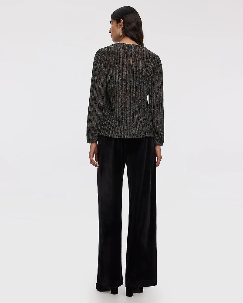 Long-Sleeve Crew-Neck Shimmery Blouse