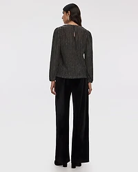 Long-Sleeve Crew-Neck Shimmery Blouse