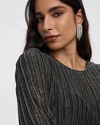 Long-Sleeve Crew-Neck Shimmery Blouse