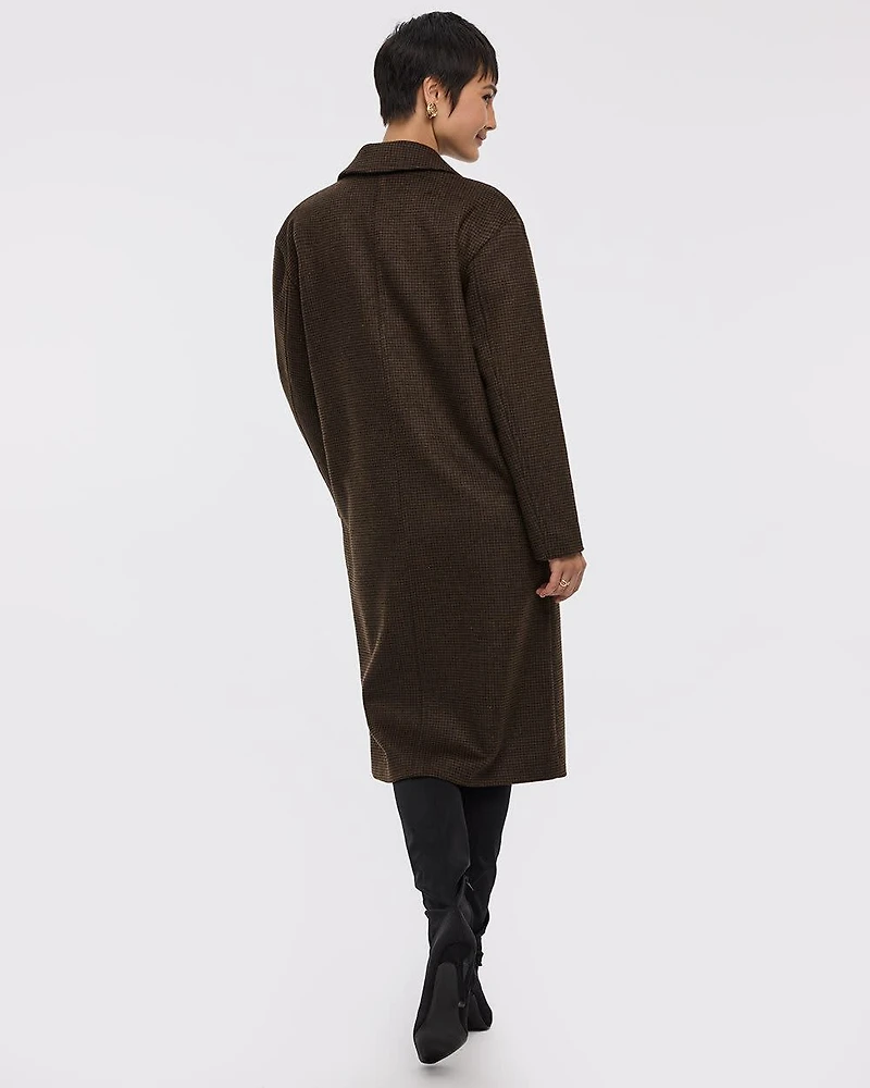 Loose Plaid Coat with Three-Button Closure