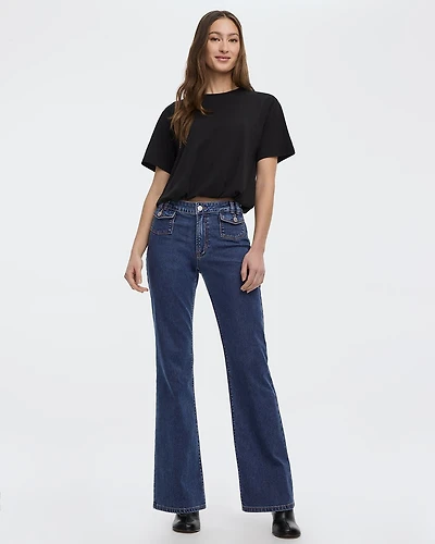 Flare-Leg Mid-Rise Jean with Flap Pockets