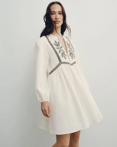Long-Sleeve Split-Neck Swing Dress