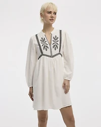 Long-Sleeve Split-Neck Swing Dress
