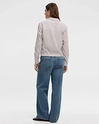 Blouse boutonnée à manches longues en tissu gaufré
