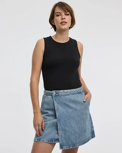 Jupe-short portefeuille en denim