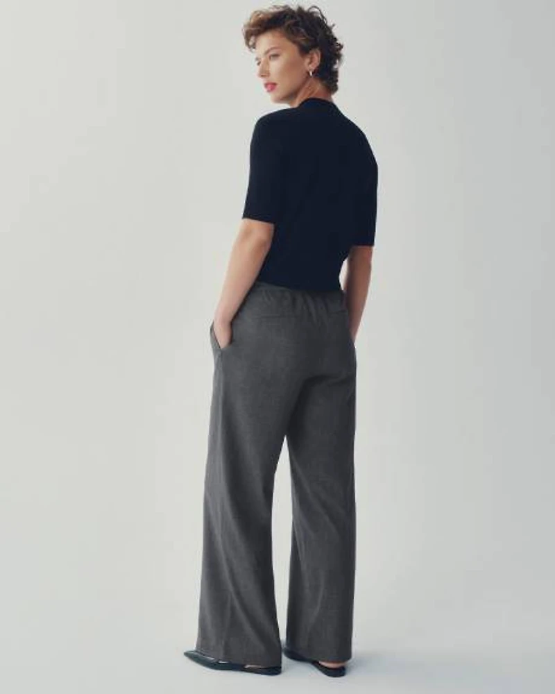 Pantalon à jambe large et taille haute élastique
