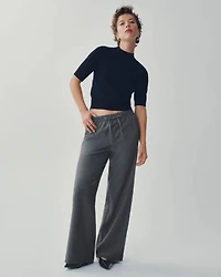 Pantalon à jambe large et taille haute élastique