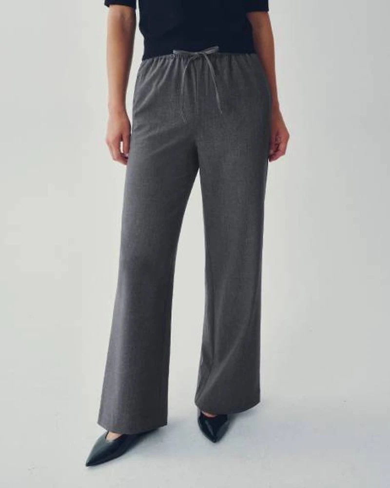 Pantalon à jambe large et taille haute élastique