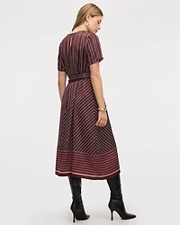 Satiny Short-Sleeve Midi Dress with Sash