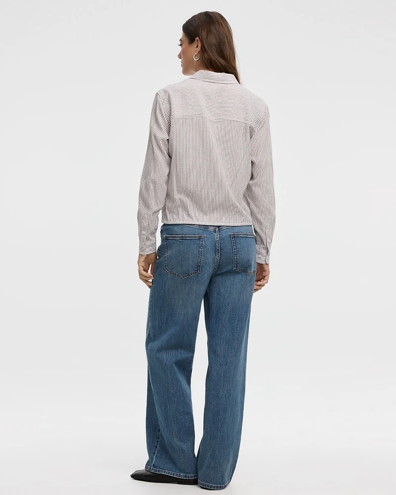 Blouse boutonnée à manches longues en tissu gaufré