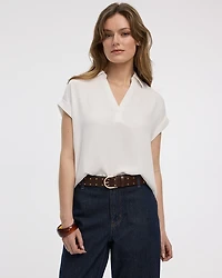 Extended-Sleeve V-Neck Flowy Blouse