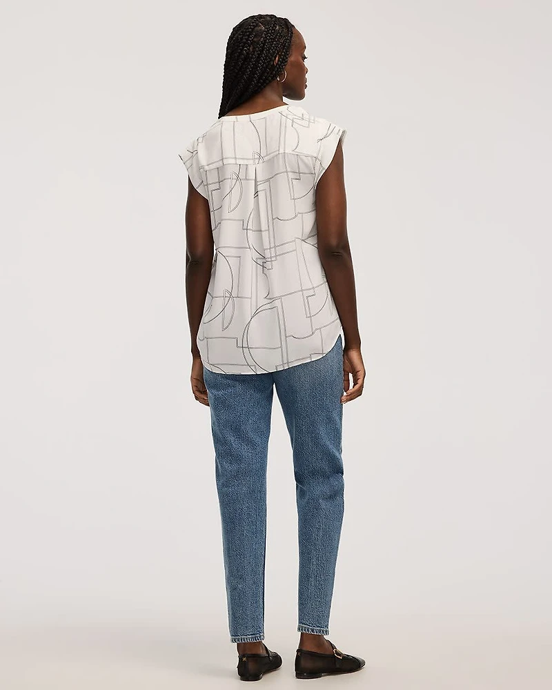 Blouse à manches très courtes et col fendu