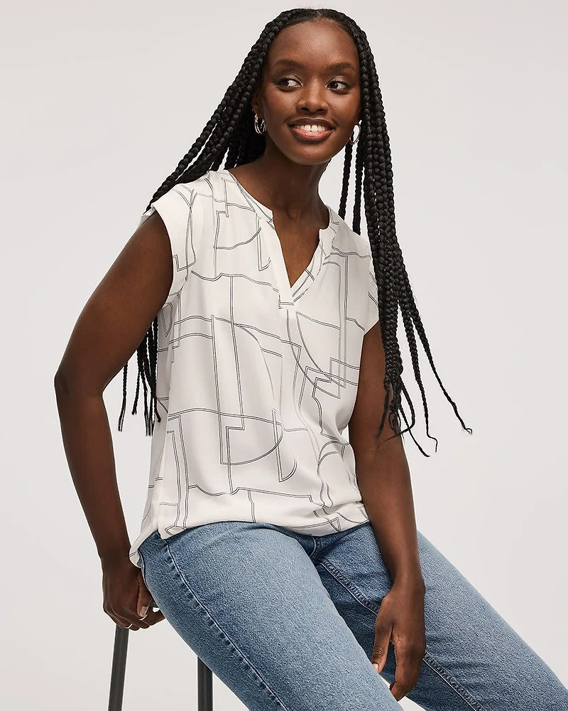 Blouse à manches très courtes et col fendu