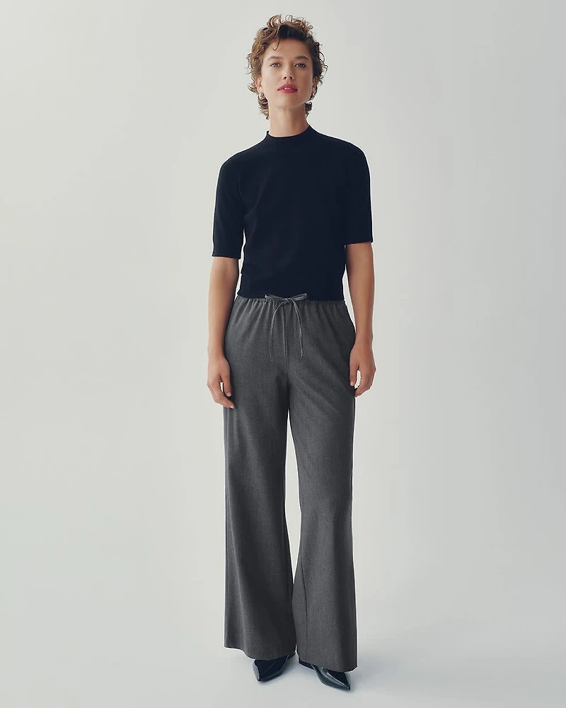 Pantalon à jambe large et taille haute élastique