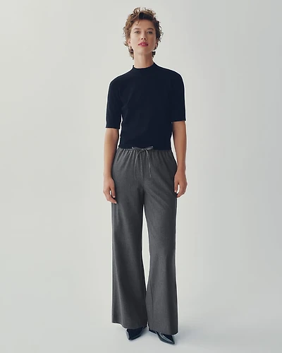 Pantalon à jambe large et taille haute élastique
