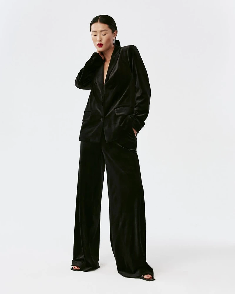 Wide-Leg High-Rise Velvet Pant