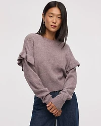Long-Sleeve Crew-Neck Sweater with Ruffles