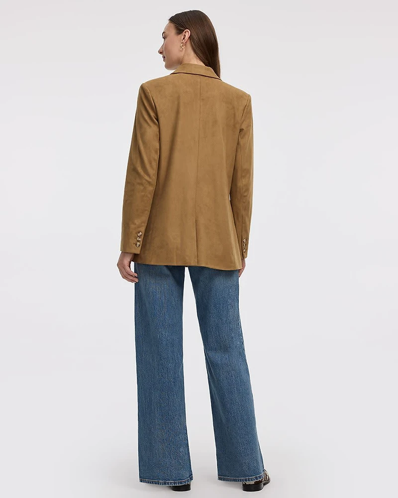 Faux Suede Double-Breasted Blazer