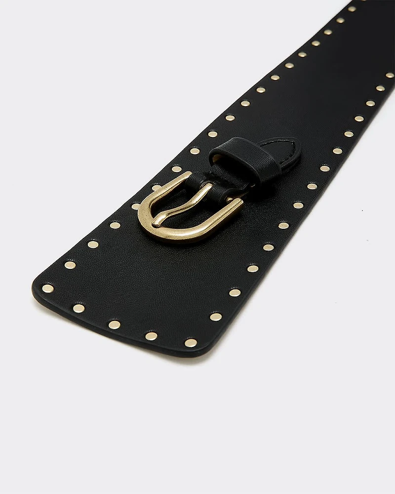 Asymmetrical Faux Leather Belt with Studs