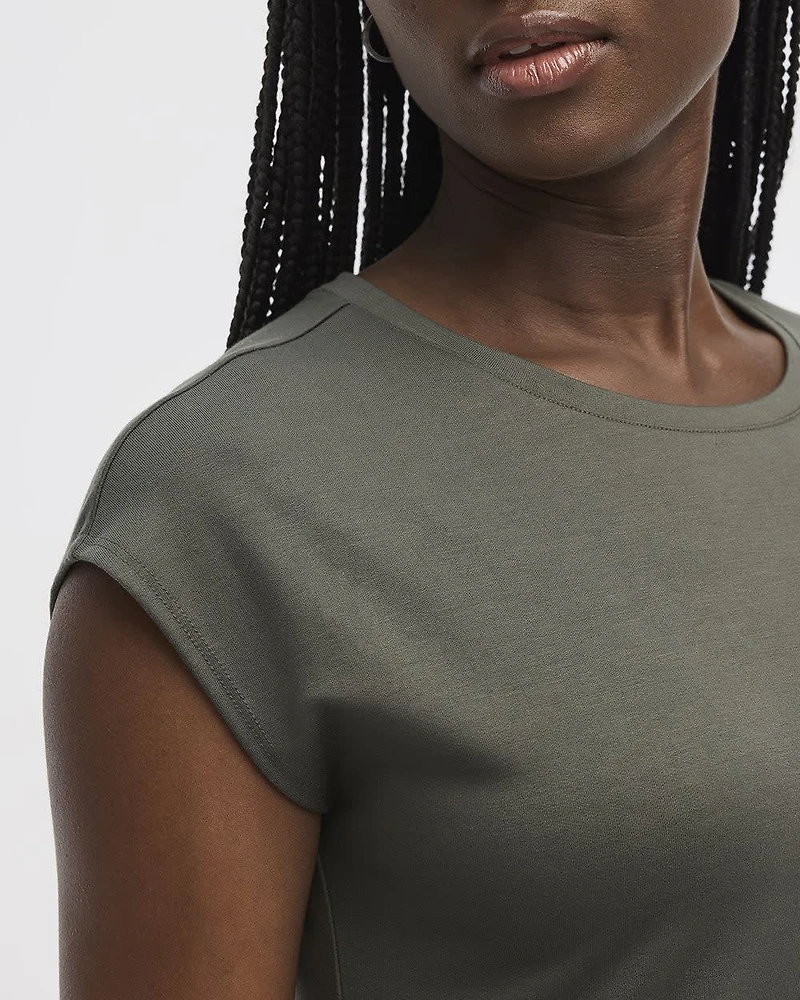 Extended-Sleeve Crew-Neck Midi Dress