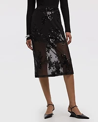 Jupe midi en mesh à paillettes