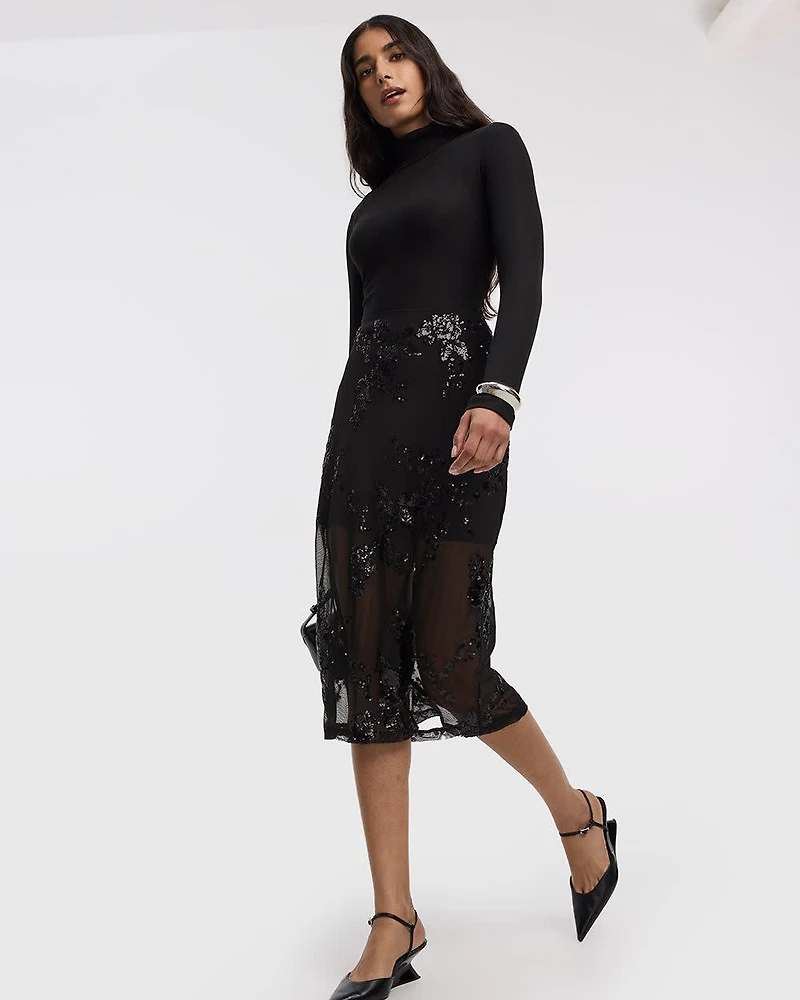 Jupe midi en mesh à paillettes