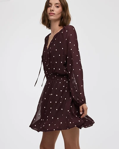 Long-Puffy-Sleeve Bubble Mini Dress with V Neckline