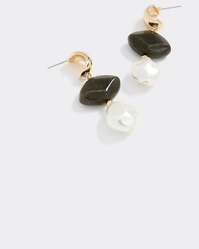 Stud Earrings with Pearl and Stone Pendants