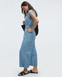 Straight-Leg Short-Sleeve Jumpsuit with Crew Neckline