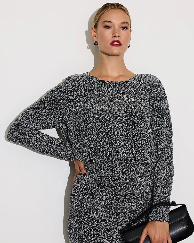 Robe midi à manches longues motif léopard