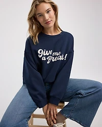 Long-Sleeve Crew-Neck Fleece Sweatshirt with Quotes