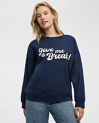 Long-Sleeve Crew-Neck Fleece Sweatshirt with Quotes