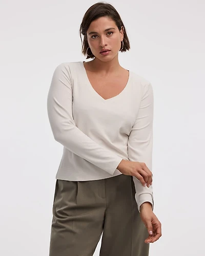 Long-Sleeve V-Neck Ribbed T-Shirt