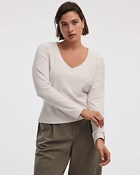 Long-Sleeve V-Neck Ribbed T-Shirt