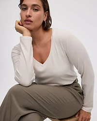 Long-Sleeve V-Neck Ribbed T-Shirt