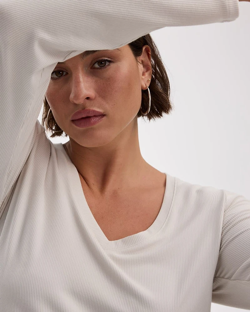 Long-Sleeve V-Neck Ribbed T-Shirt