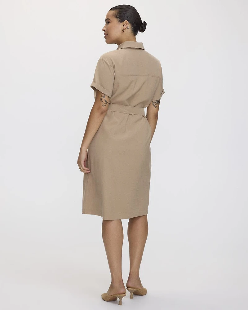 Short-Sleeve Buttoned-Down Dress with Utility Pockets