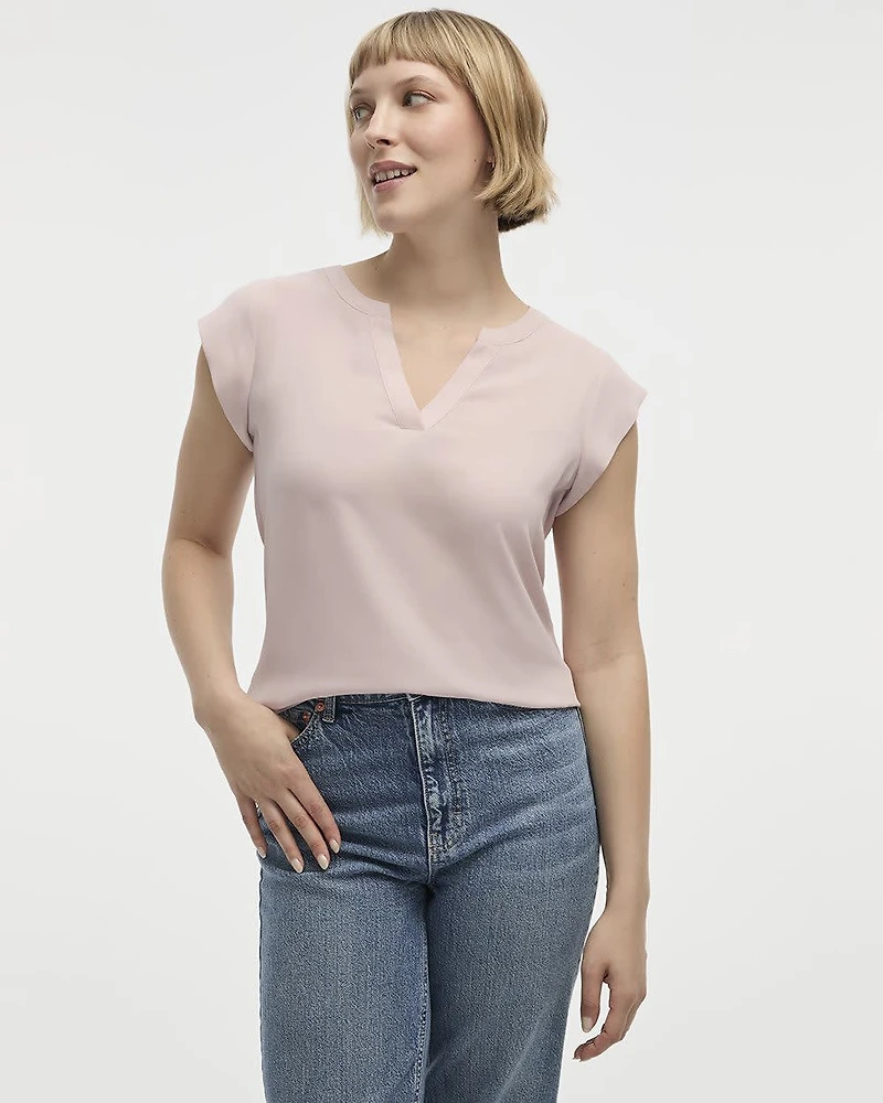 Cap Sleeve Split Neck Blouse