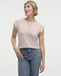 Cap Sleeve Split Neck Blouse