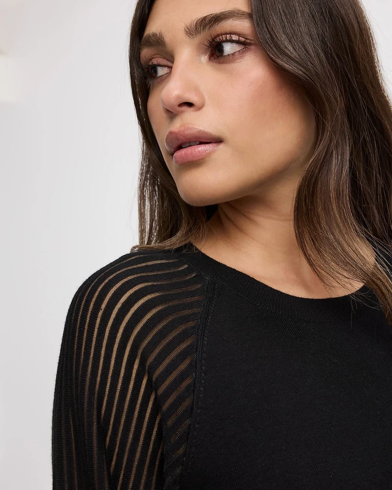 Sweater Dress with Mesh Long Sleeves