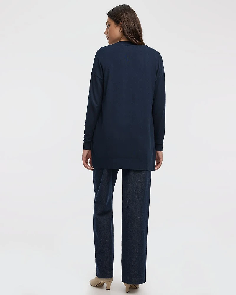 Long-Sleeve Open Cardigan with Pockets