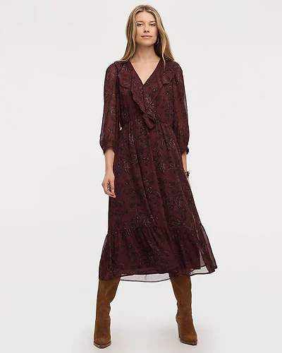 Long-Sleeve Midi Tiered Dress with Ruffles