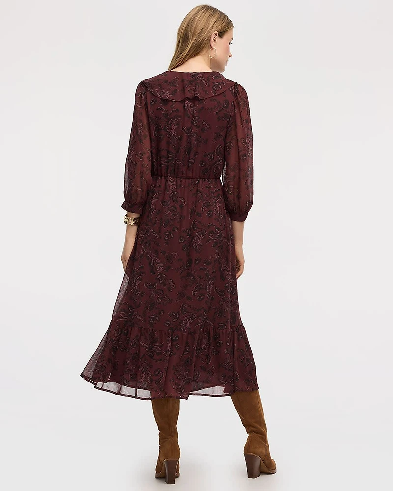 Long-Sleeve Midi Tiered Dress with Ruffles