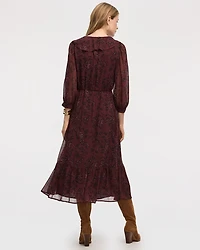 Long-Sleeve Midi Tiered Dress with Ruffles