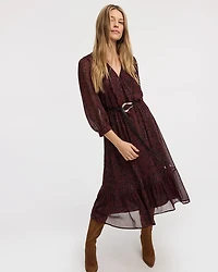 Long-Sleeve Midi Tiered Dress with Ruffles