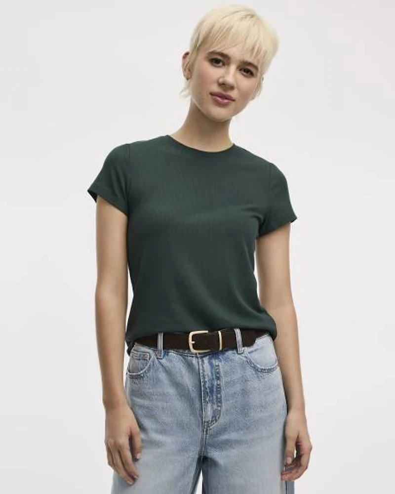 Ribbed Fitted Crew Neck T-Shirt