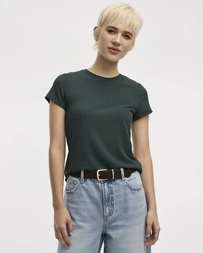 Ribbed Fitted Crew Neck T-Shirt