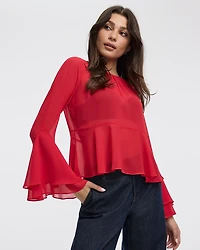 Long-Sleeve Crew-Neck Peplum Blouse